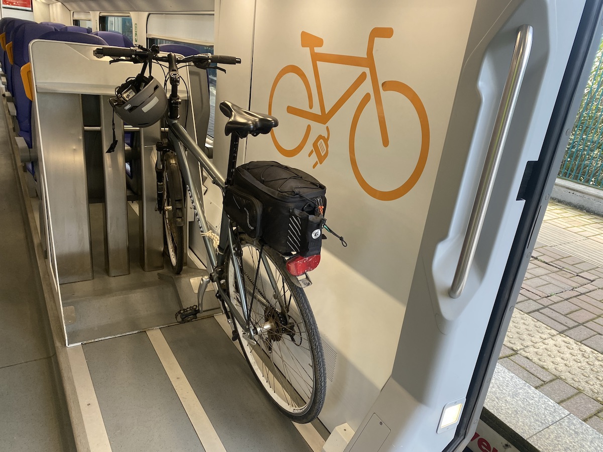 Bicycle slotted into the correct area, designated by a large bicycle icon on the wall.